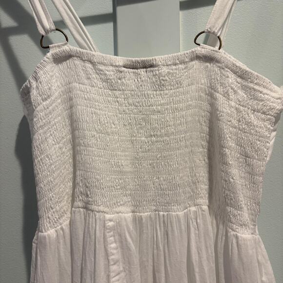 White Eyelet Maxi Dress Size Womens Medium Boho Embroidered Cotton Smocked India - Picture 9 of 14